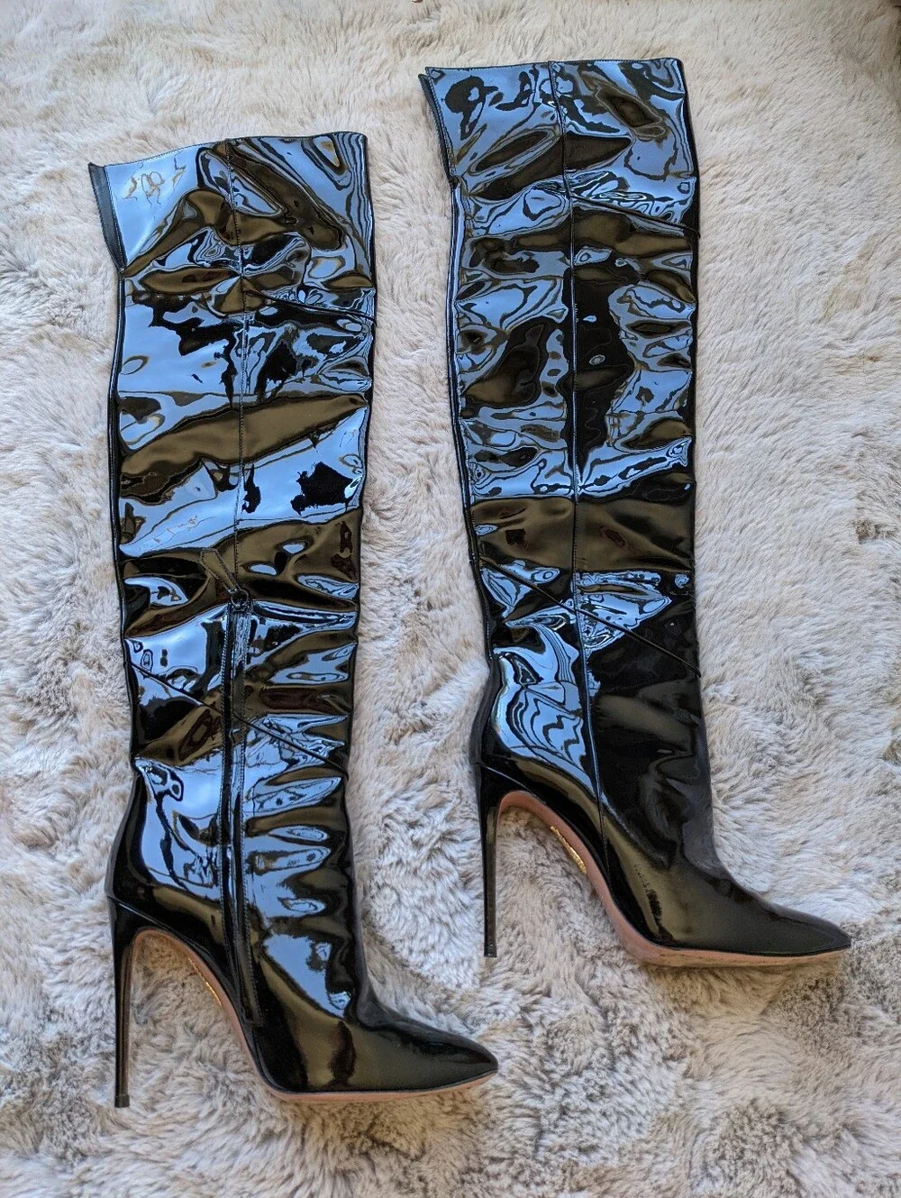 AQUAZZURA Alma Patent Leather Over Knee High 105 Boots Size 39